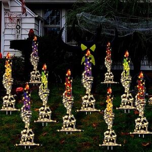 🎃*NWT* 16pc Cardboard Skeleton Yard Sign w/ LED Fairy Lights